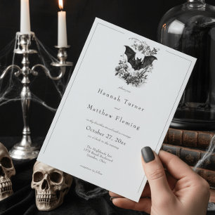 Elegant Vintage Gothic Black Toile Bat Wedding Invitation