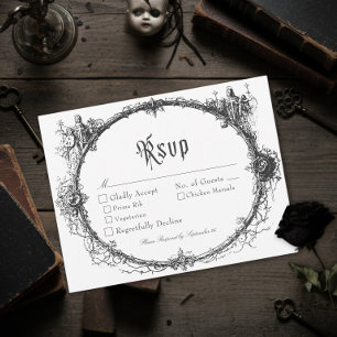 Elegant Vintage Gothic Black Toile Bat Wedding RSVP Card