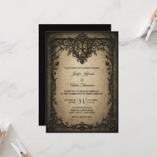Elegant Vintage Gothic Halloween Wedding Invitation