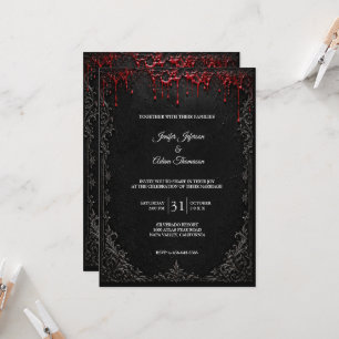 Elegant Vintage Gothic Halloween Wedding Invitation