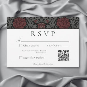 Elegant Vintage Gothic Moody Botanical Wedding QR RSVP Card