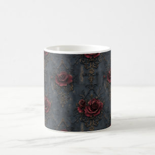Elegant Vintage Gothic Pattern with Red Roses Coffee Mug