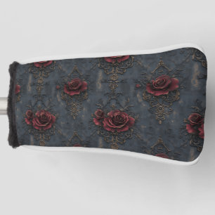 Elegant Vintage Gothic Pattern with Red Roses Golf Head Cover