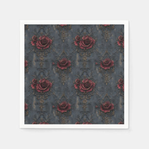 Elegant Vintage Gothic Pattern with Red Roses Napkin