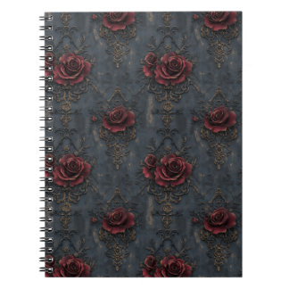 Elegant Vintage Gothic Pattern with Red Roses  Notebook