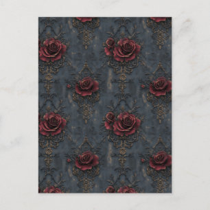 Elegant Vintage Gothic Pattern with Red Roses Postcard