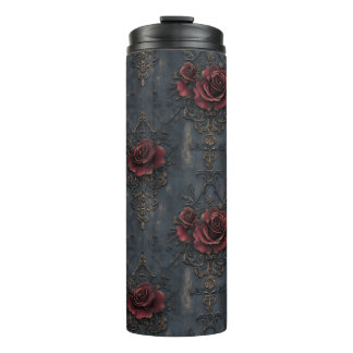 Elegant Vintage Gothic Pattern with Red Roses  Thermal Tumbler