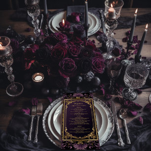 Elegant Vintage Gothic Purple and Gold Wedding Menu