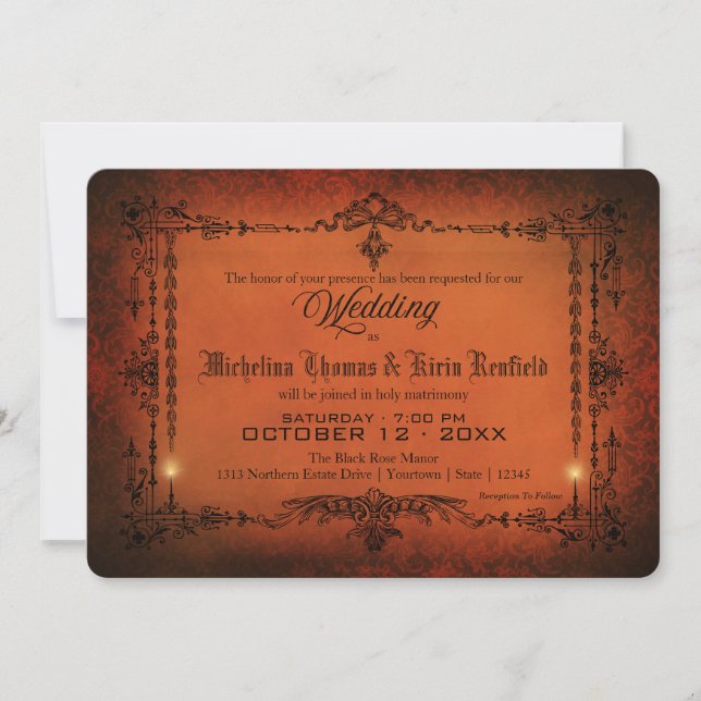 Elegant Vintage Gothic Wedding Invitation (Front)