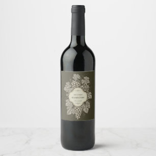 Elegant Vintage Grapevine with Grapes and Leaves Wine Label