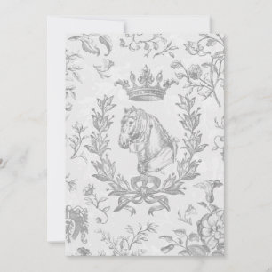 Elegant Vintage Gray Horse Crown Laurel Bow Crest Invitation