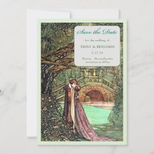 Elegant Vintage Green and Pink Forest Wedding Save The Date