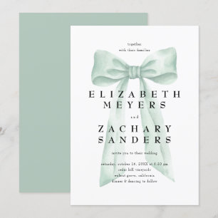 Elegant Vintage Green Bow Wedding Invitation