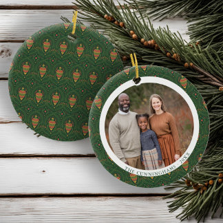 Elegant Vintage Green Christmas Family Photo Ceramic Tree Decoration