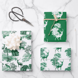 Elegant Vintage Green Country Toile Deer Woods Wrapping Paper Sheet