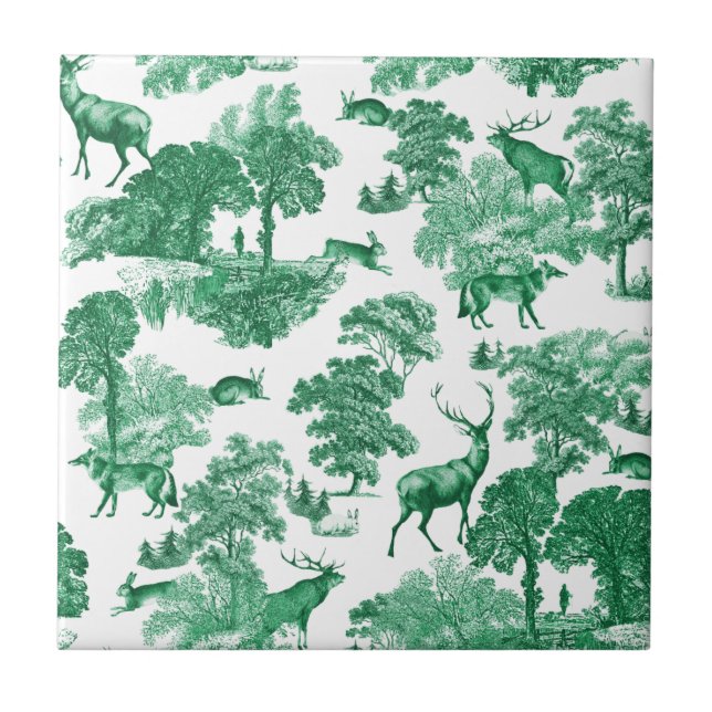 Elegant Vintage Green Deer Toile Seamless Tile (Front)