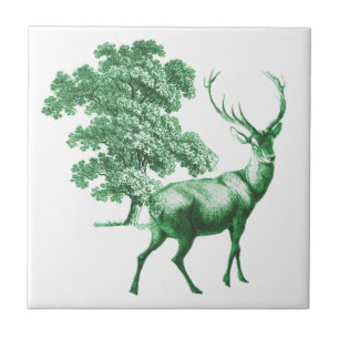 Elegant Vintage Green Deer Toile Tile