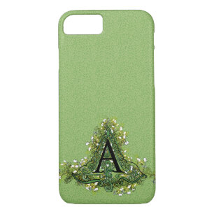 Elegant Vintage green Floral initial A monogram iPhone 8/7 Case