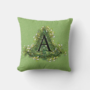 Elegant Vintage green Floral initial A monogram Cushion