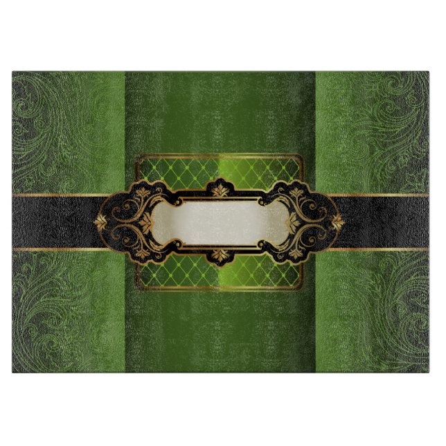 Elegant Vintage Green Floral Monogram Cutting Board (Front)
