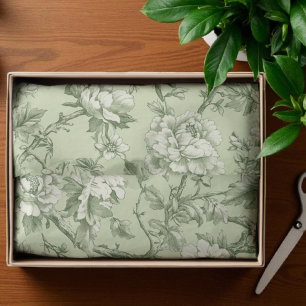 Elegant Vintage Green Floral Toile Print Tissue Paper
