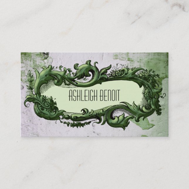 Elegant Vintage Green Frame Business Card (Front)
