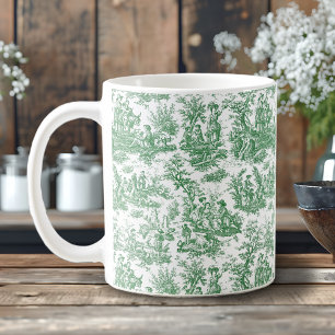 Elegant Vintage Green French Toile De Jouy Coffee Mug