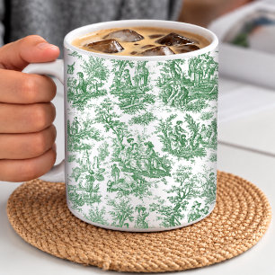 Elegant Vintage Green French Toile De Jouy Coffee Mug