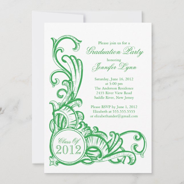 Elegant Vintage Green Graduation Party Invitation (Front)