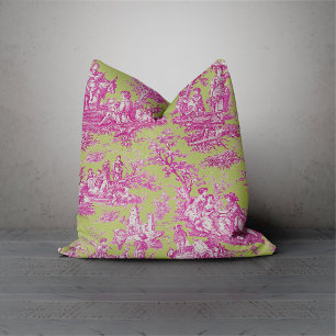 Elegant vintage green pink toile de jouy cushion