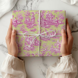 Elegant Vintage Green Pink Toile de Jouy Gift Wrapping Paper