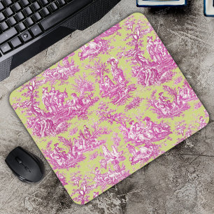 Elegant vintage green pink toile de jouy  mouse mat