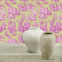 Elegant vintage green pink toile de jouy