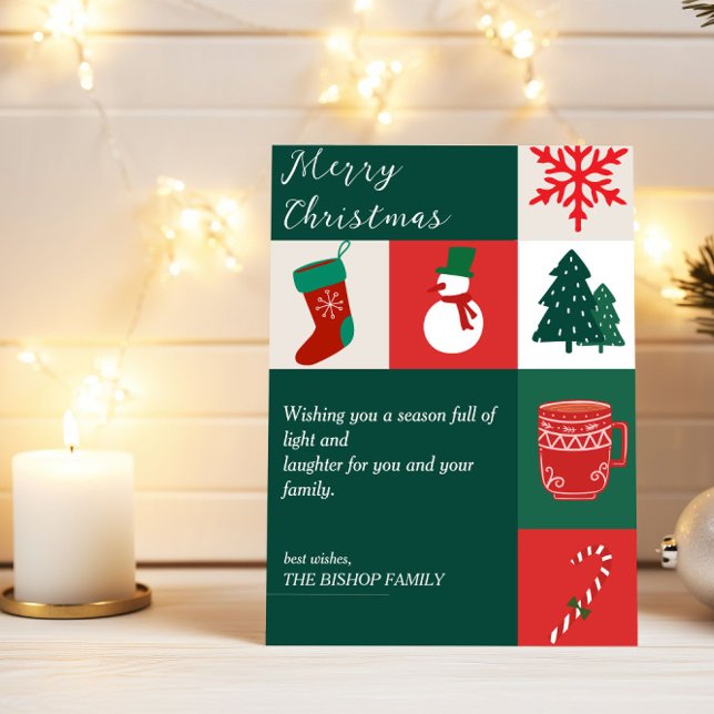 Elegant Vintage Green & Red Christmas Illustration Holiday Card (Creator Uploaded)