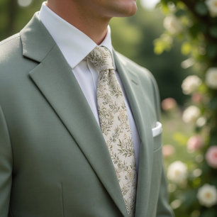 Elegant Vintage Green Sage Eucalyptus Olive Wreath Tie