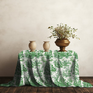 Elegant vintage green toile d jouy printed tablecloth