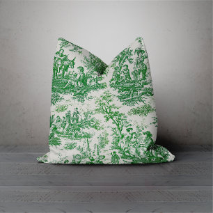 Elegant vintage green toile de jouy cushion