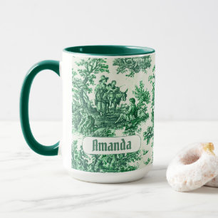 Elegant Vintage Green Toile Floral Monogram Mug
