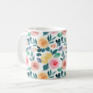 Elegant Vintage Green Watercolor Floral Pattern Coffee Mug