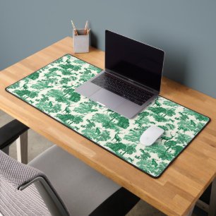 Elegant Vintage Green White Deer Toile Desk Mat