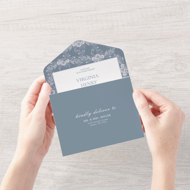 Elegant Vintage Grey-Blue Wedding Invitation with  (Opening)