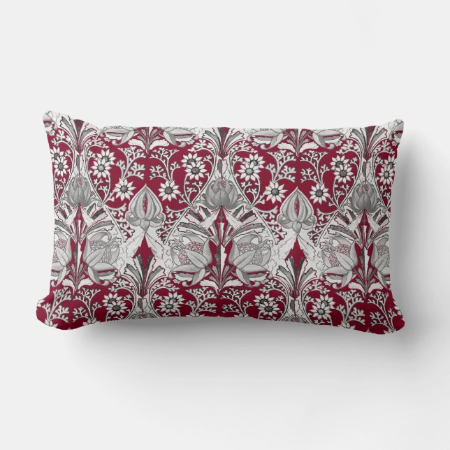 Elegant Vintage Grey Burgundy Flower Pattern Lumbar Cushion (Front)