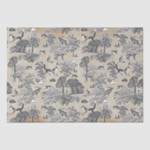 Elegant Vintage Grey Fox Hare Woodland Toile Kraft Tissue Paper