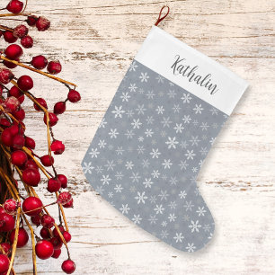 Elegant Vintage Grey Snowflakes  Large Christmas Stocking