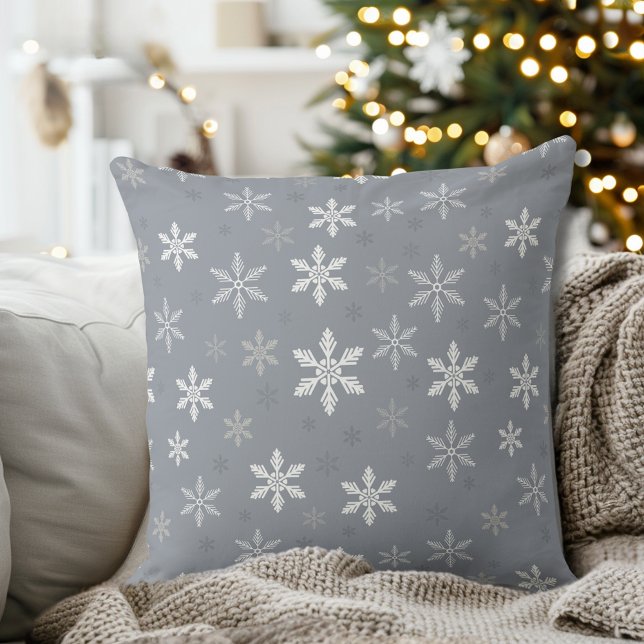 Elegant Vintage Grey Snowflakes pattern Holidays Cushion (Elegant Vintage Grey Snowflakes pattern Holidays Throw Pillow)