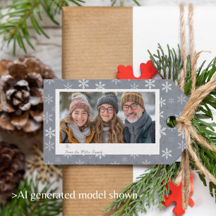Elegant Vintage Grey Snowflakes Photo Holiday Gift Tags