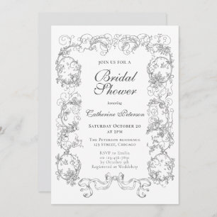 Elegant Vintage Grey White Ornate Bridal Shower Invitation