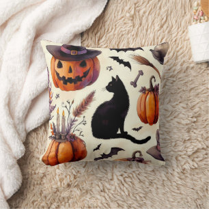 Elegant Vintage Halloween Watercolor Pattern Cushion