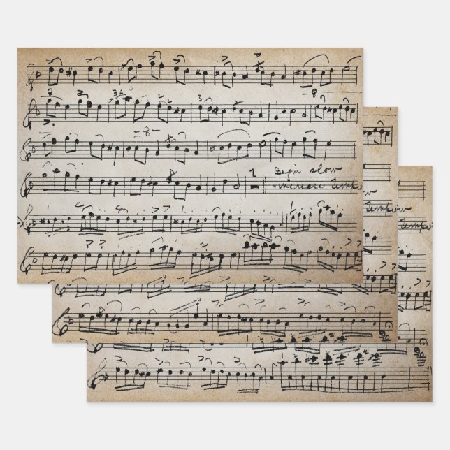 Elegant Vintage Handwrite Sheet Music Notes Kraft  (Set)