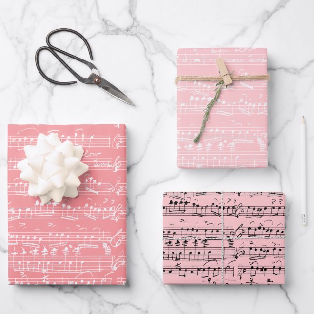 Elegant Vintage Handwritten Sheet Music Notes Pink (Front)